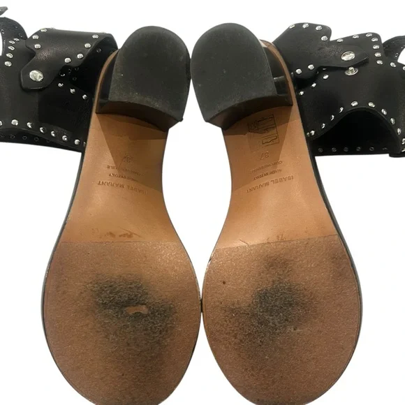 Isabel Marant Jaeryn Leather Studded Ankle Buckle 2" Block Heel w/box - Picture 6 of 6